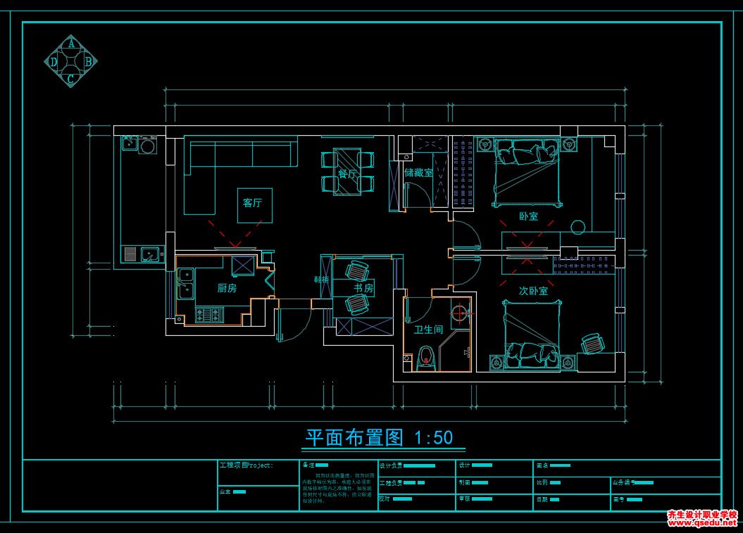 家装CAD图纸[80],新中式风格3室CAD施工图全套免费下载